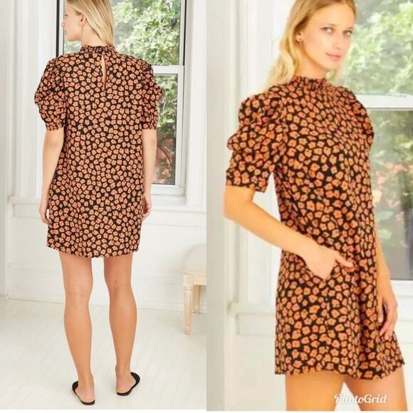 Target Who What Wear Puff Sleeve Floral Print Linen Mini Dress - Picture 2 of 7